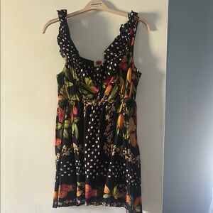 FARM Rio Black Floral Polka Dot Mini Dress